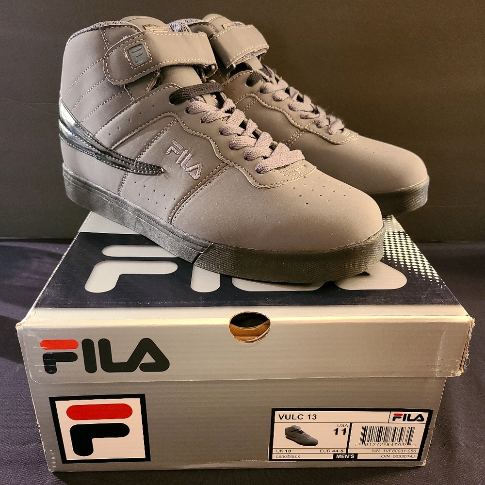 90s Fila Vulc 13 Charcoal+Black Mid-Top Sneakers Men's 11 Grunge Streetwear New